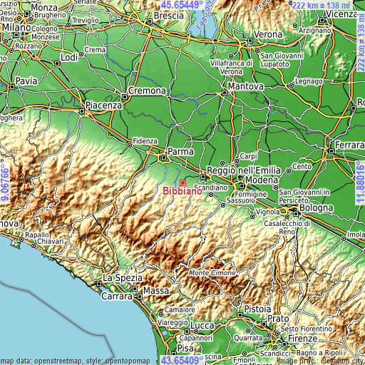 Topographic map of Bibbiano