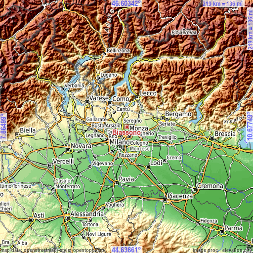 Topographic map of Biassono