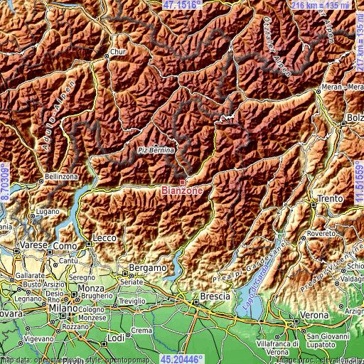 Topographic map of Bianzone