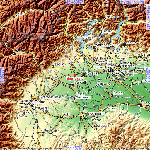 Topographic map of Biandrate