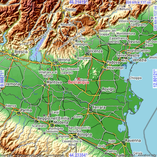 Topographic map of Bevilacqua