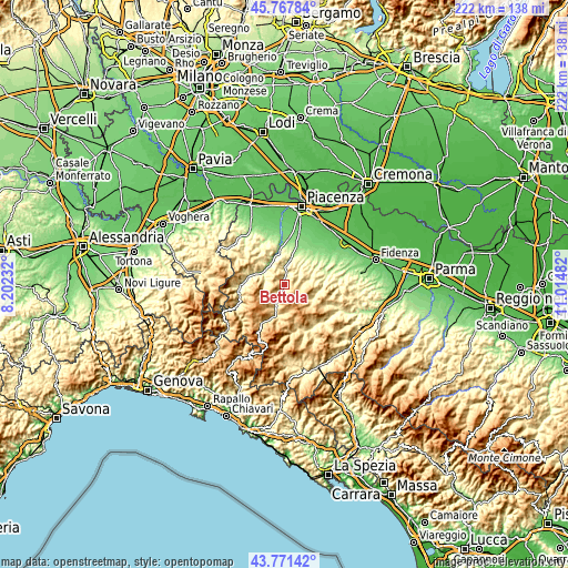 Topographic map of Bettola