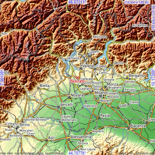 Topographic map of Besnate