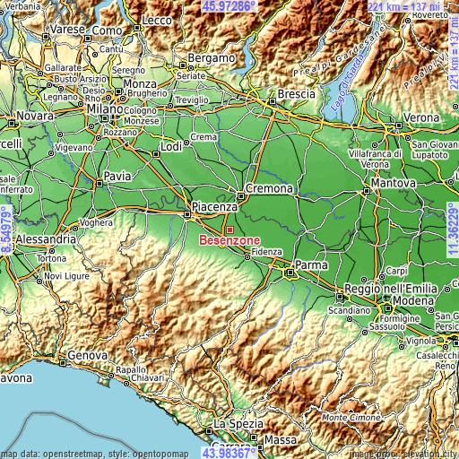 Topographic map of Besenzone