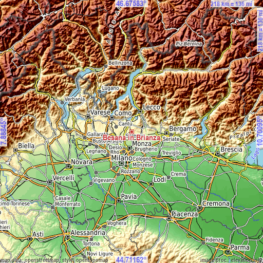 Topographic map of Besana in Brianza