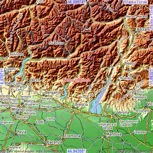 Topographic map of Berzo Inferiore