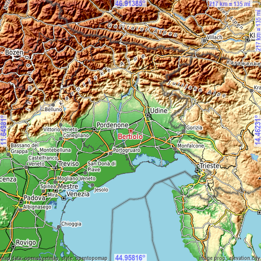 Topographic map of Bertiolo