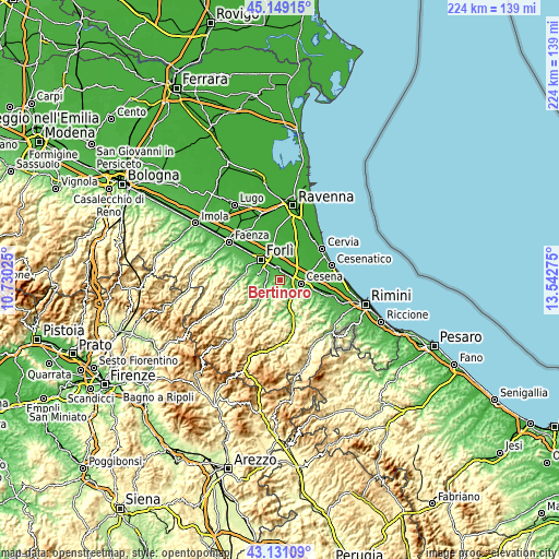 Topographic map of Bertinoro