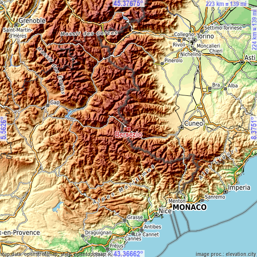 Topographic map of Bersezio