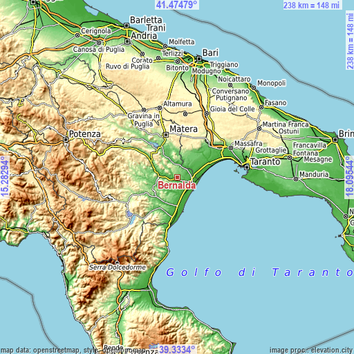 Topographic map of Bernalda