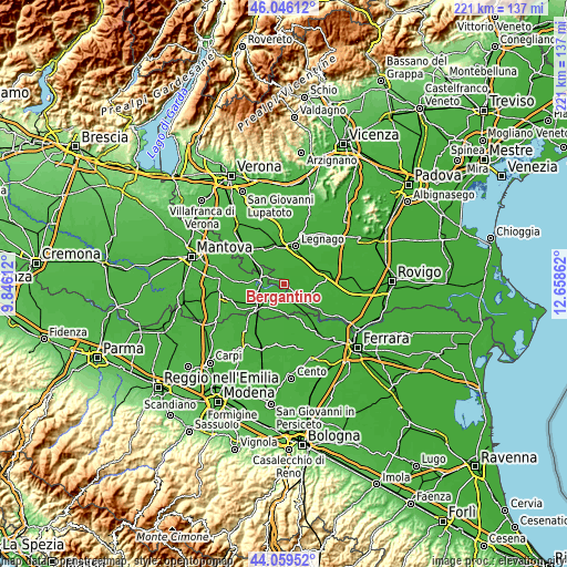 Topographic map of Bergantino