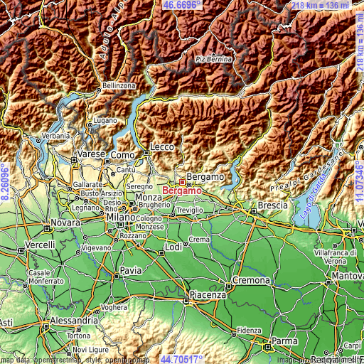 Topographic map of Bergamo