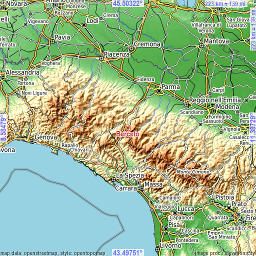 Topographic map of Berceto