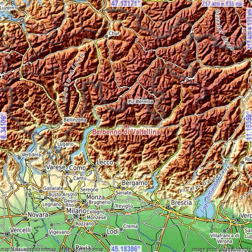 Topographic map of Berbenno di Valtellina