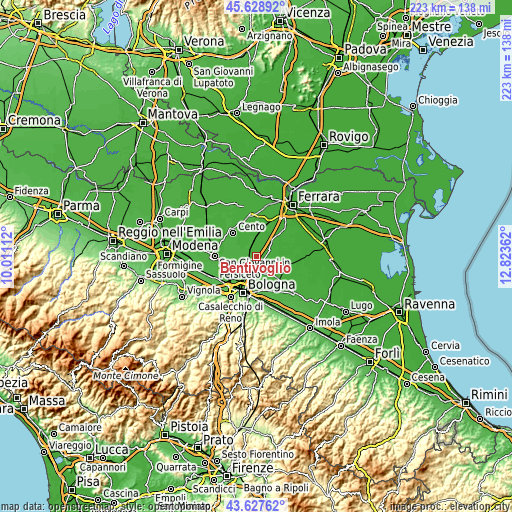 Topographic map of Bentivoglio