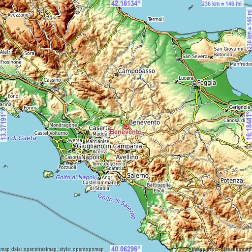 Topographic map of Benevento