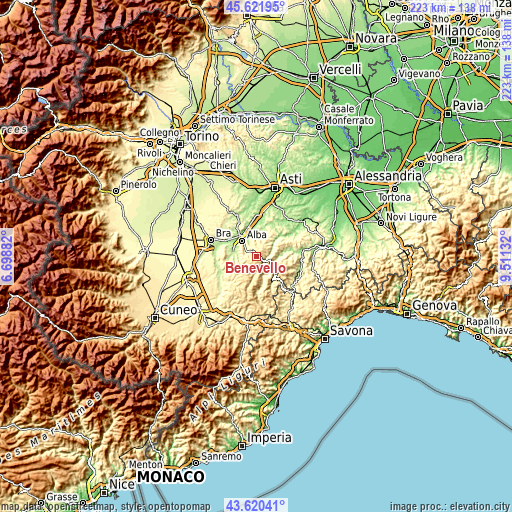 Topographic map of Benevello