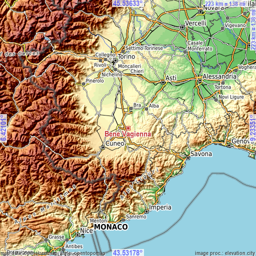 Topographic map of Bene Vagienna