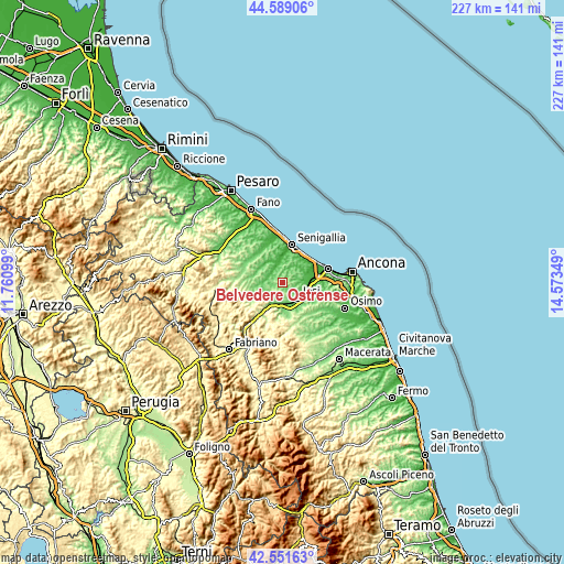 Topographic map of Belvedere Ostrense