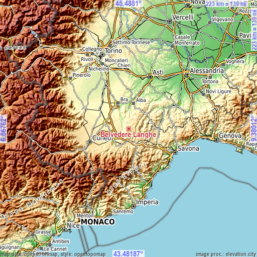 Topographic map of Belvedere Langhe