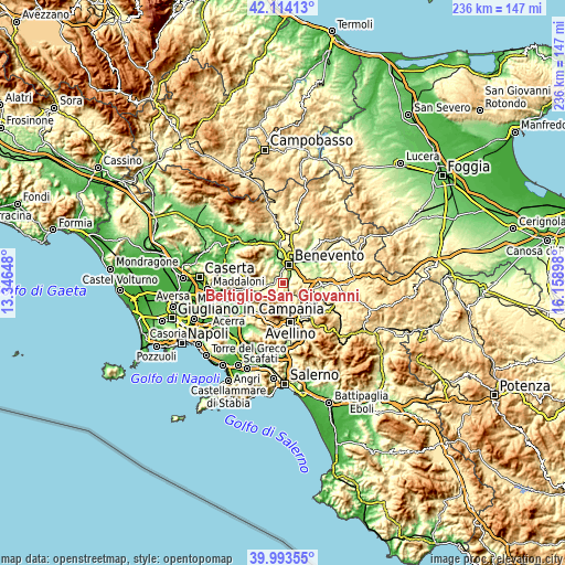 Topographic map of Beltiglio-San Giovanni
