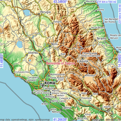 Topographic map of Belmonte in Sabina