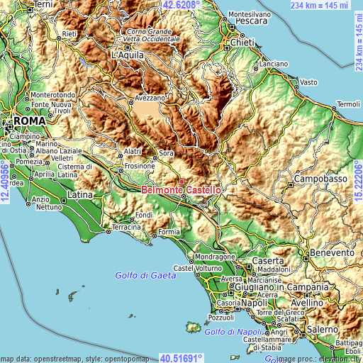 Topographic map of Belmonte Castello