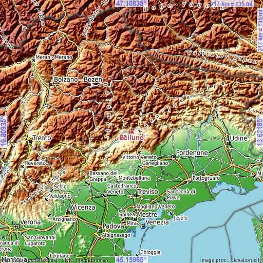 Topographic map of Belluno