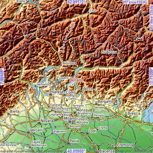 Topographic map of Bellano