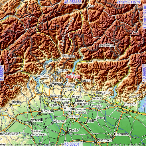 Topographic map of Bellagio