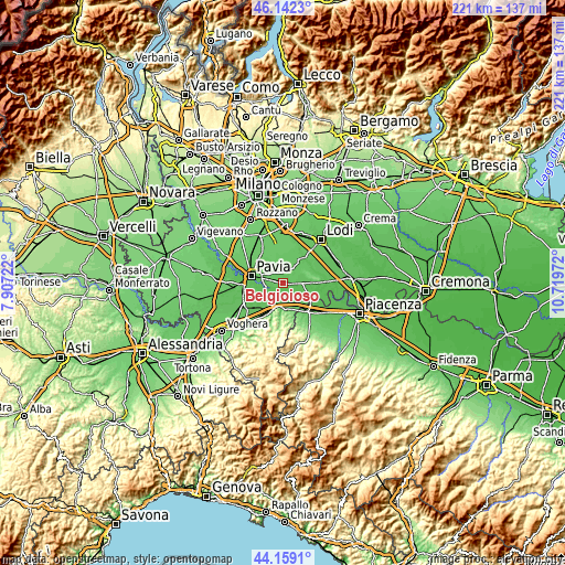 Topographic map of Belgioioso
