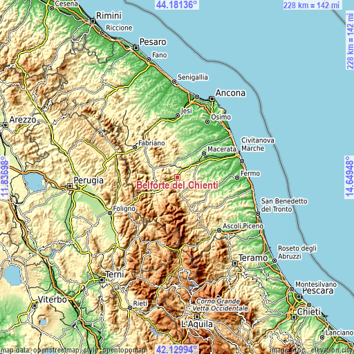 Topographic map of Belforte del Chienti