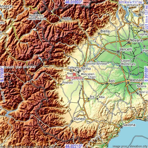 Topographic map of Beinasco