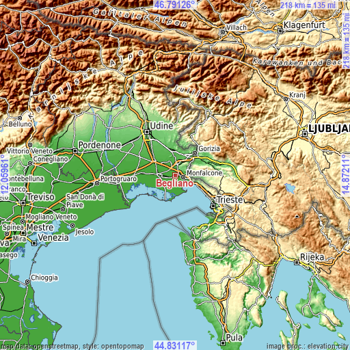 Topographic map of Begliano