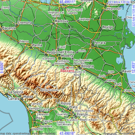 Topographic map of Bazzano