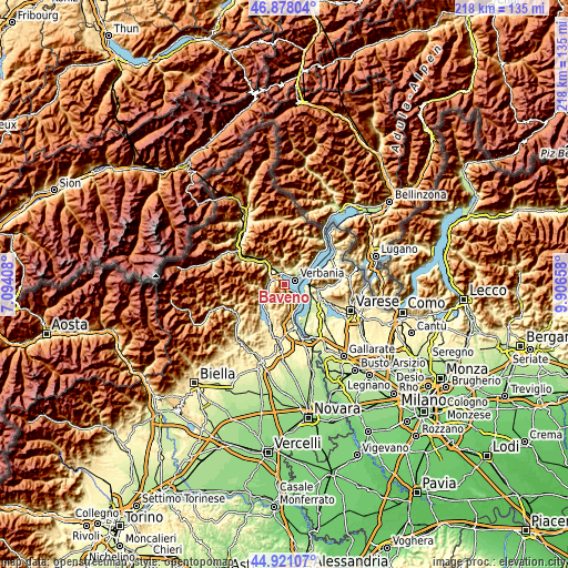 Topographic map of Baveno