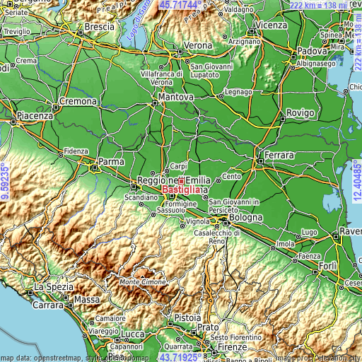 Topographic map of Bastiglia