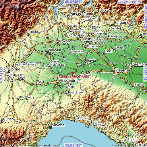 Topographic map of Bastida de' Dossi