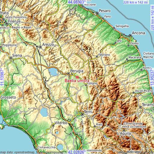 Topographic map of Bastia umbra