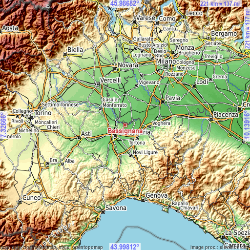Topographic map of Bassignana