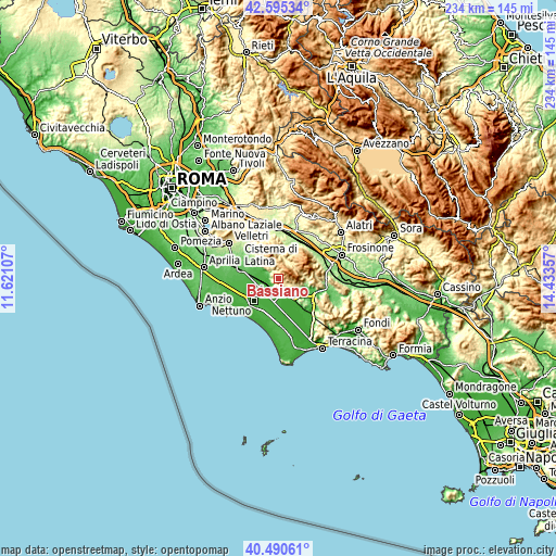 Topographic map of Bassiano