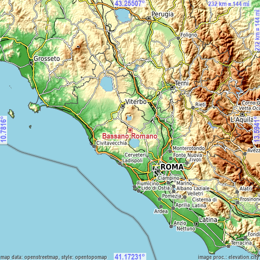 Topographic map of Bassano Romano