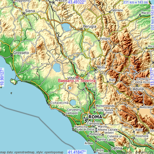 Topographic map of Bassano in Teverina