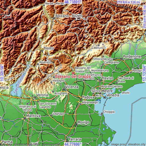 Topographic map of Bassano del Grappa