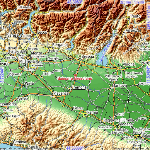 Topographic map of Bassano Bresciano