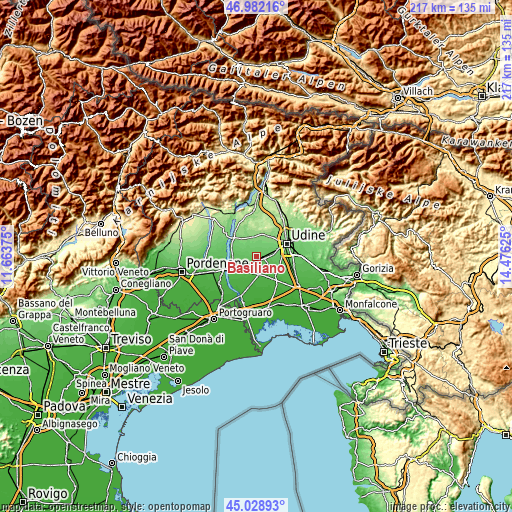 Topographic map of Basiliano