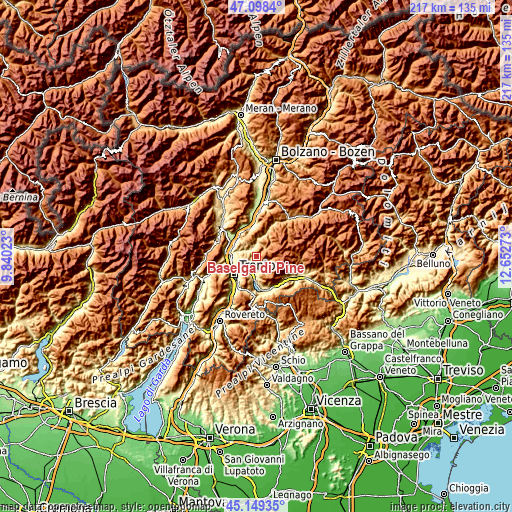 Topographic map of Baselga di Pinè