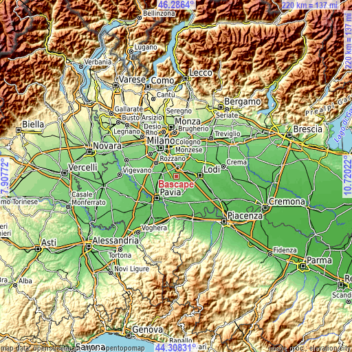 Topographic map of Bascapè