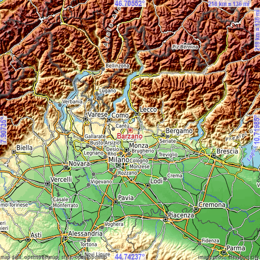 Topographic map of Barzanò