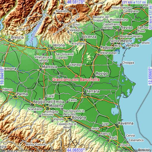 Topographic map of Giacciano con Baruchella